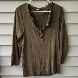J. Crew long sleeve 100% cotton top. Ruffle neck